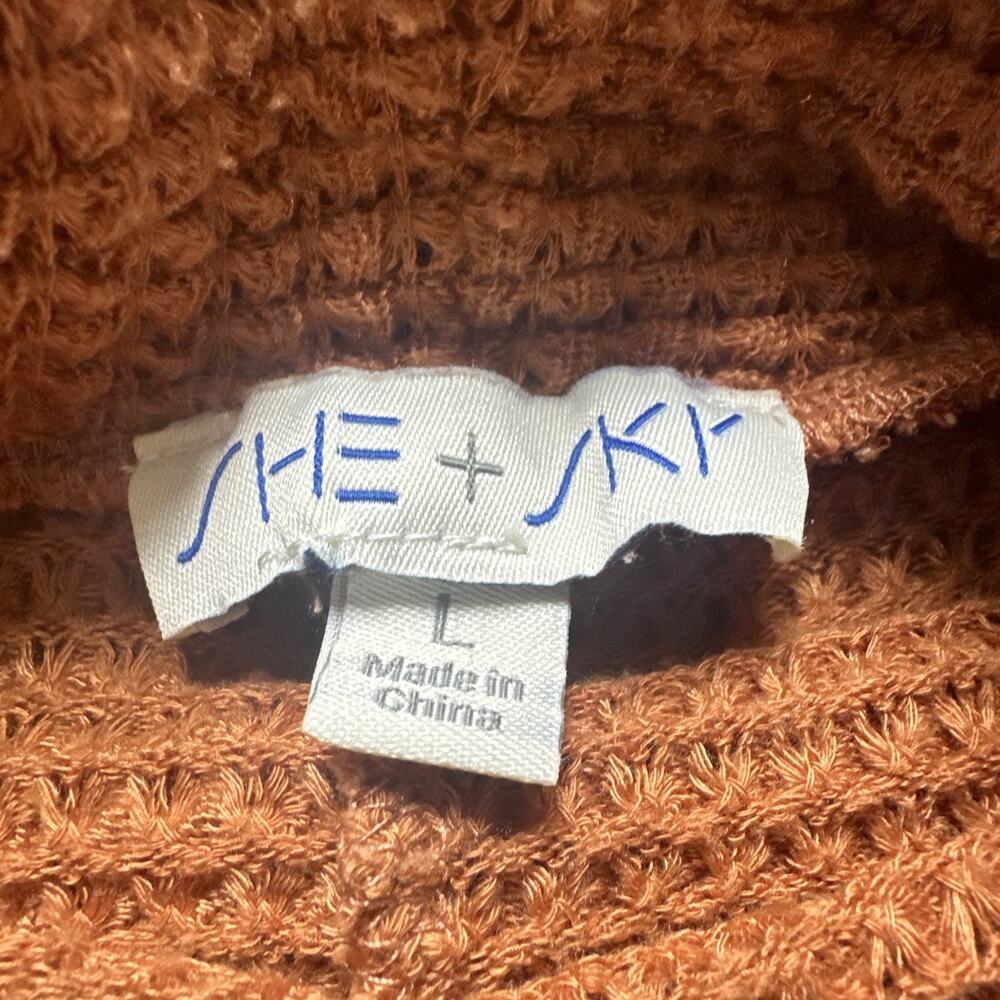 She + Sky Sweater Women’s Large Orange Long Sleeve Knit Pullover - Picture 4 of 5